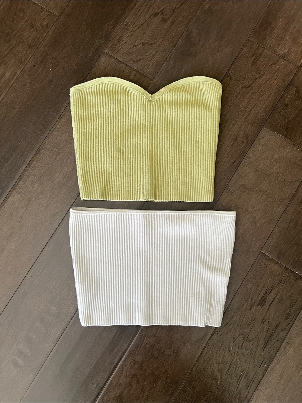 Two Aritzia Babaton Sculpt Knit cropped Tube Tops - sage green and bone white